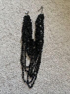 Chico's Black Multi-Strand Faceted Bead Necklace